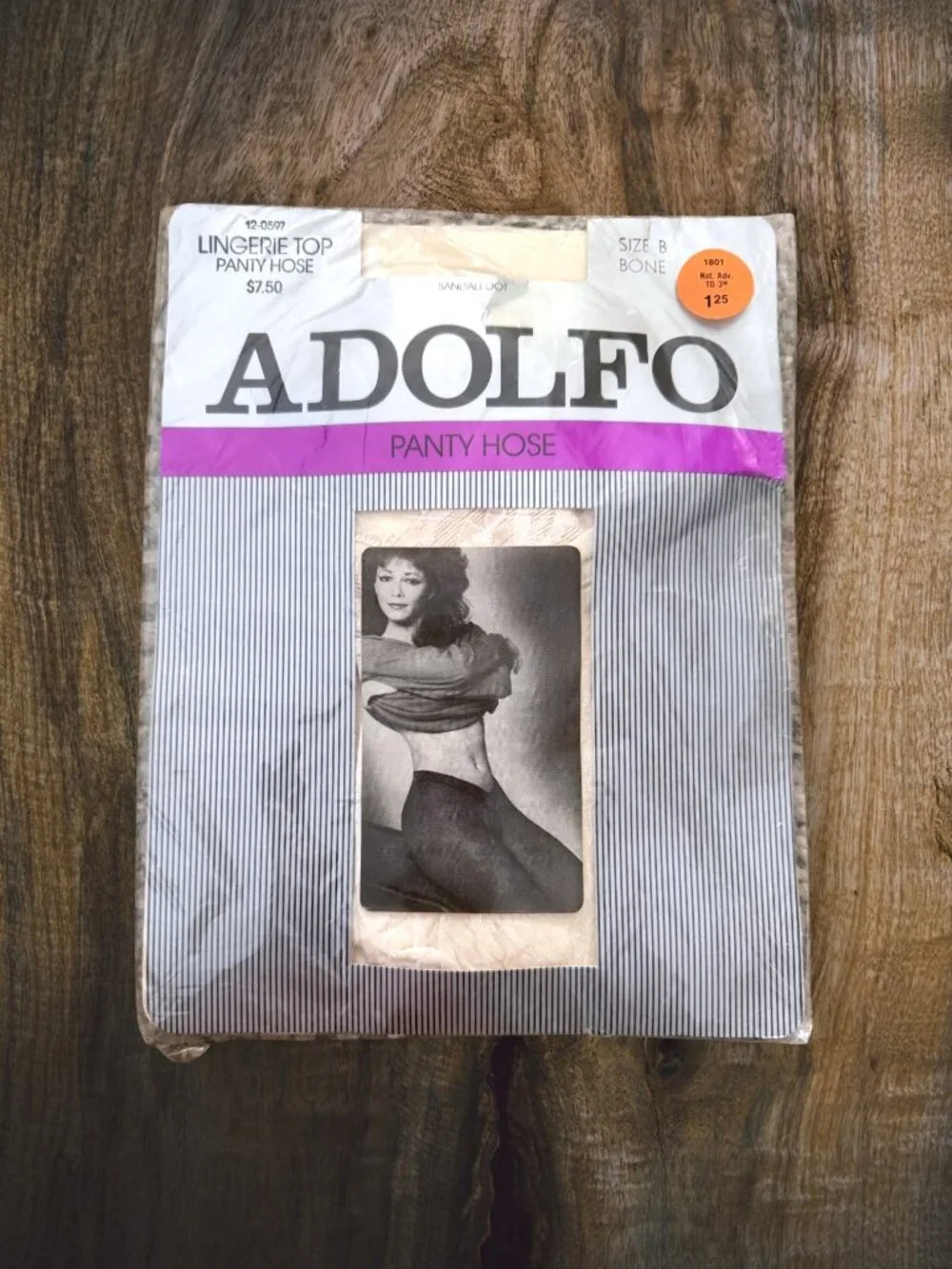 Vintage Adolfo Pantyhose Lingerie Top Sandalfoot Bone Size B NOS Made USA